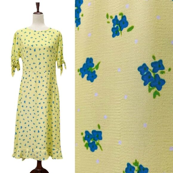 NWT Faithfull the Brand Emilia Luda Lemon Yellow Floral Midi Dress Size Large /8 - Picture 15 of 15